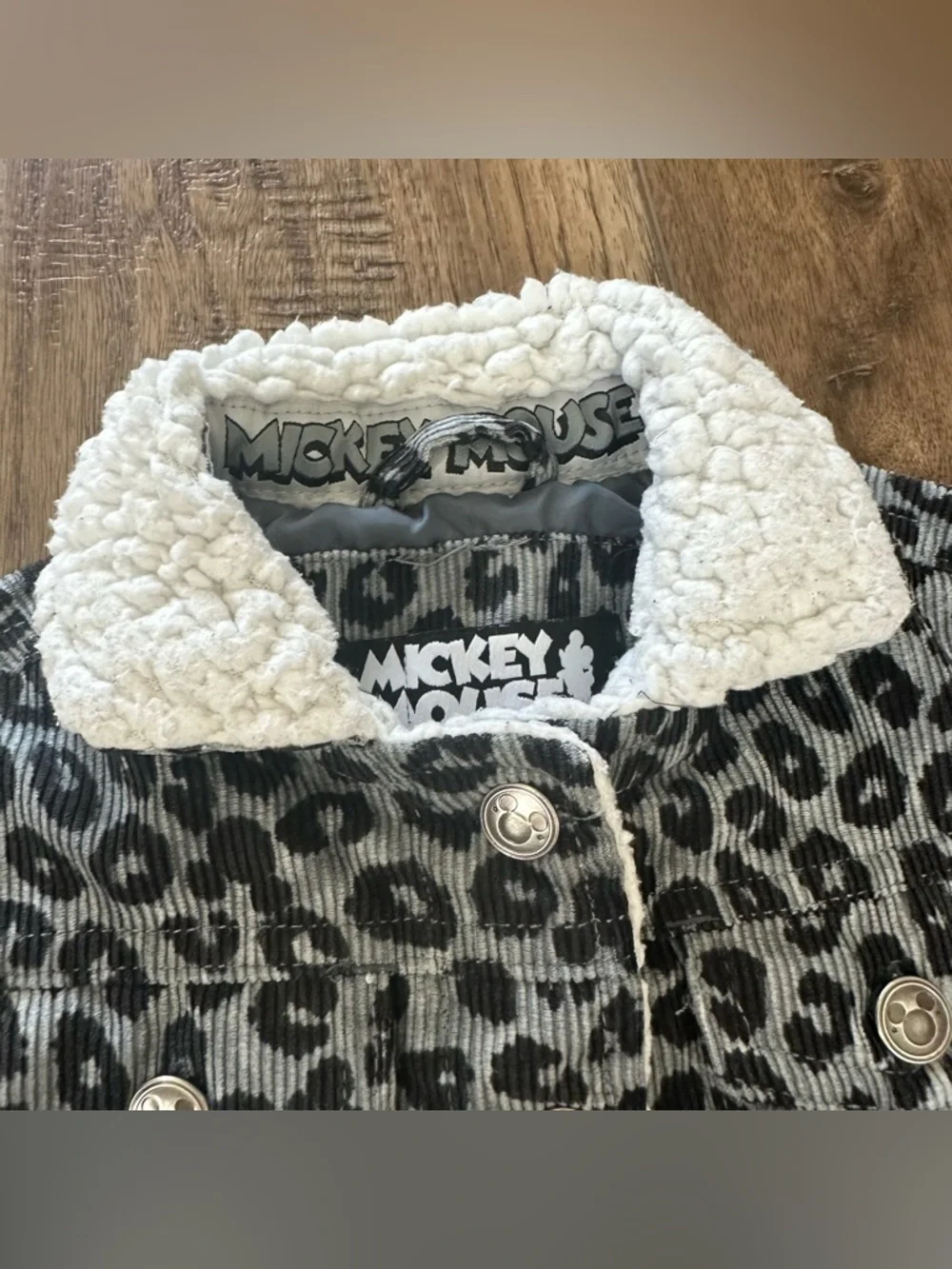Disney Mickey Mouse Leopard Print Corduroy Faux‎ Fur Jacket, Size 2
